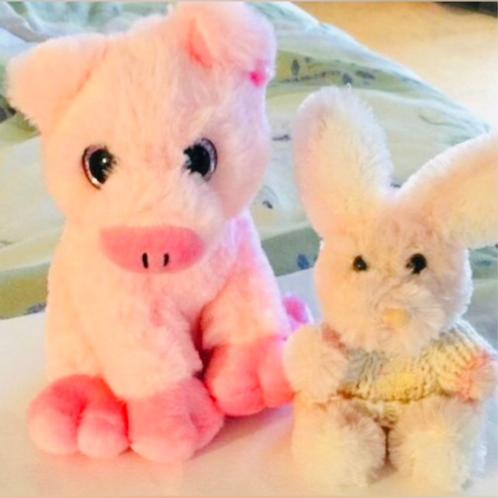 Toddler & Pet Toys | Piglet & Bunny - Pig & Rabbit - Pink Piggy Stuffies | Dog - Picture 2 of 2